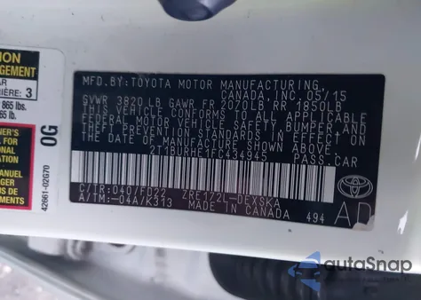 2015 Toyota Corolla S z USA, uszkodzony, nr VIN 2T1BURHE1FC434945